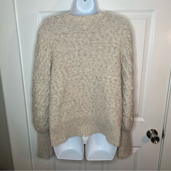 GAP Heather Oatmeal Cream Crew Neck Sweater Bobble Textured Knit Puff Sleeves M - Picture 9 of 13